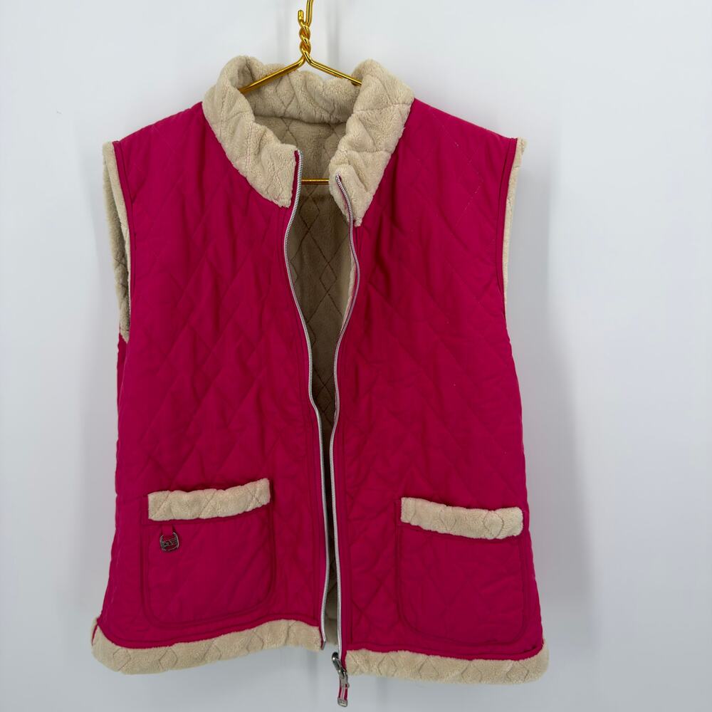Pink & Beige Reversible‎ Fleece Quilted Vest - Women's L
